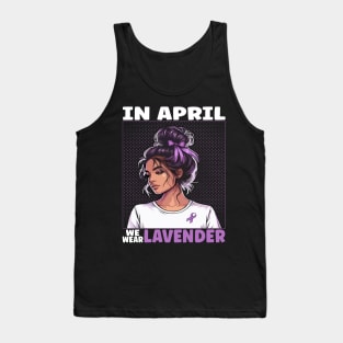In April We Wear Lavender Messy Bun Stress Awareness Tank Top